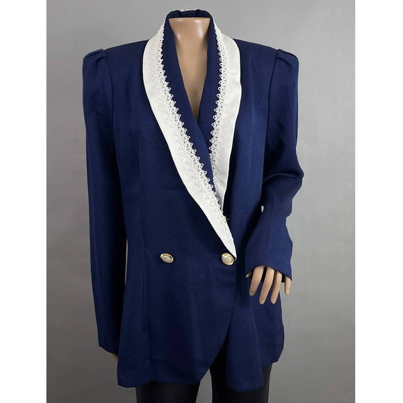 Chel'sea L'td Jackets & Blazers - Chel'sea L'td Vtg Blazer Women 12 T Navy Blue Double Breasted Secretary Career